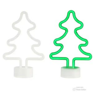 NWT 11” Battery Operated LED Light Up Neon Green Christmas Tree Decoration Light